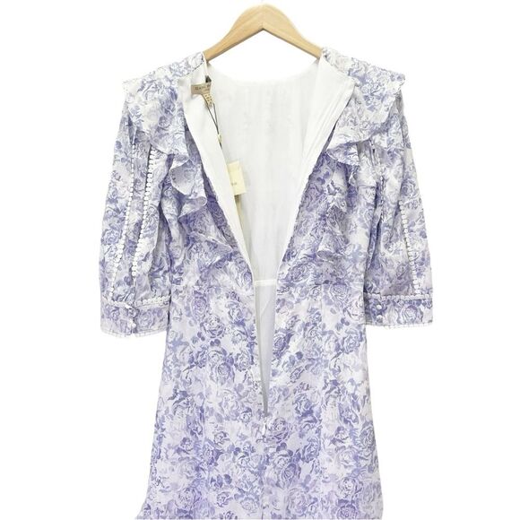 NWT Dark Pink Puff Sleeve Ruched Mini Dress in Lavender Rose Print Size 4 NEW - Picture 10 of 16